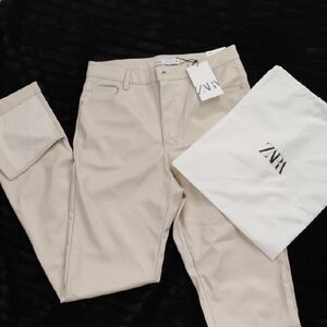 Zara Tan Chinos Classic Straight-Leg Design With Dust Bag